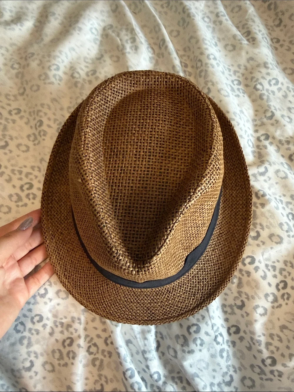 Brown Straw Fedora with Black Band